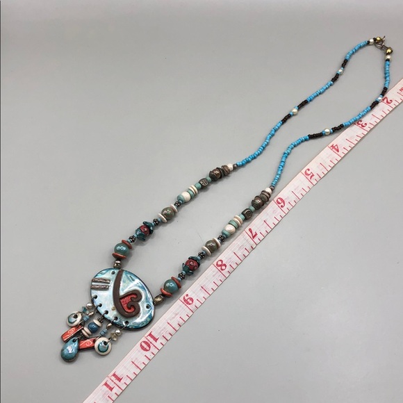 Vintage artisan handmade ceramic heart beaded necklace romantic whimsy boho. - Picture 6 of 8